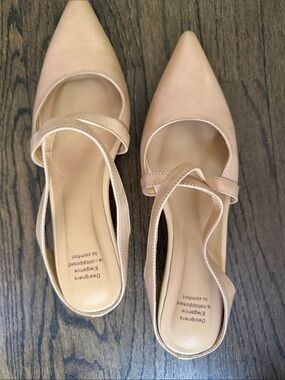 Classic Pointed-Toe Slingback Mules in Nude